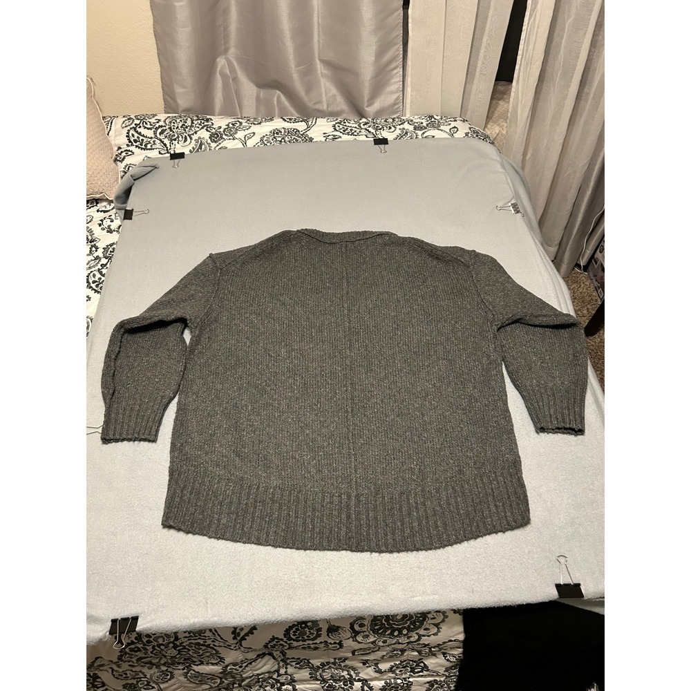 Free People V-Neck Sweater Women L Gray Excellent Ribbed High Low Boho